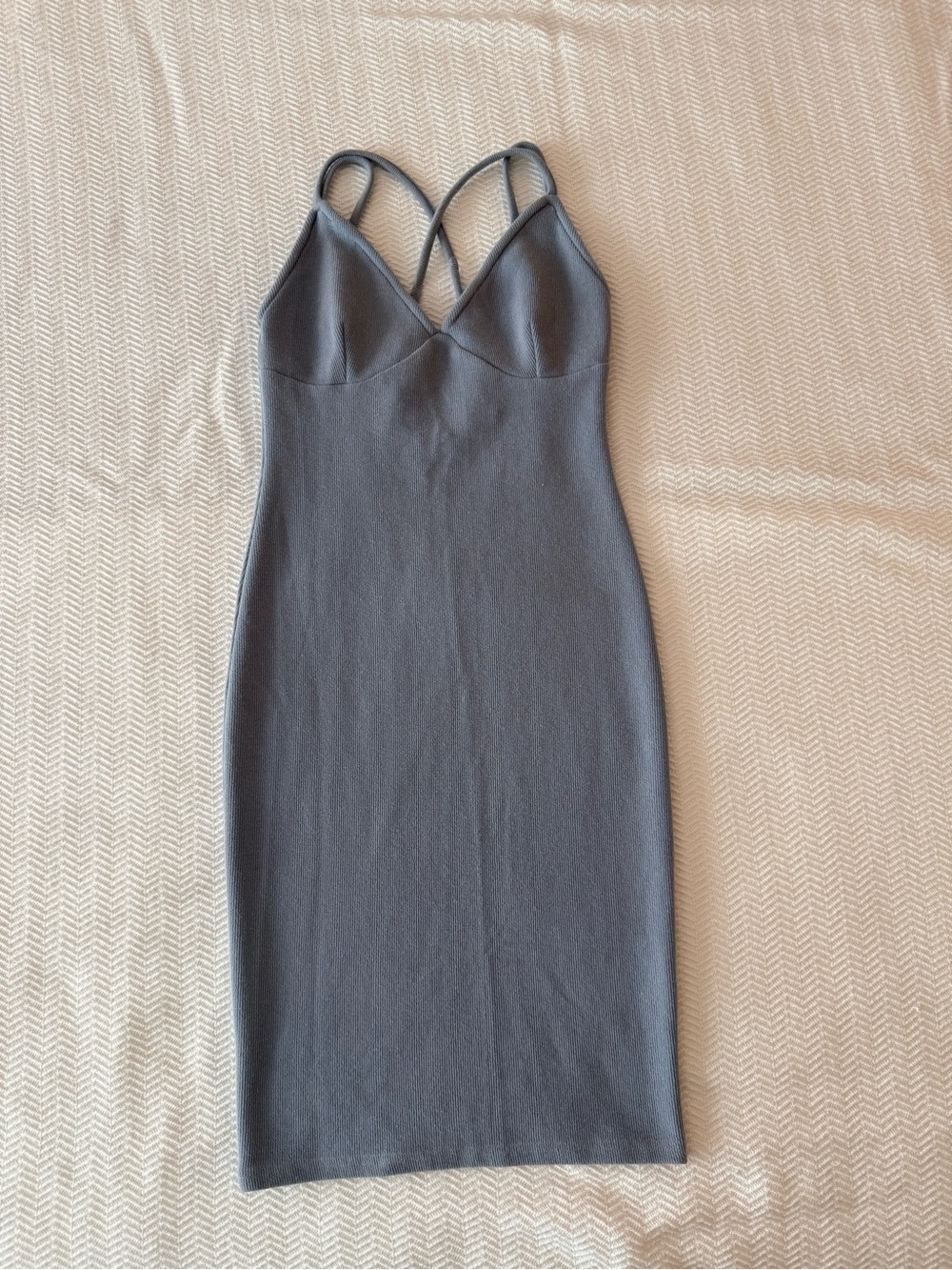 MINKPINK Light Blue Ribbed Fitted Dress with Adjustable Straps